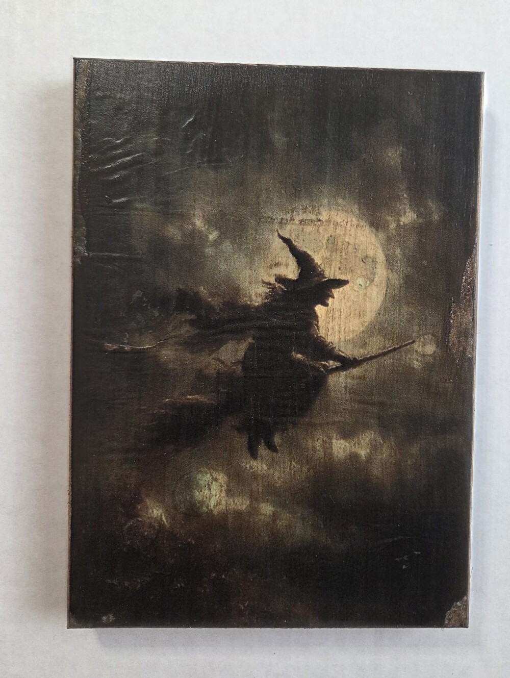 Black Witch Silhouette Canvas Art with Cream Moon -